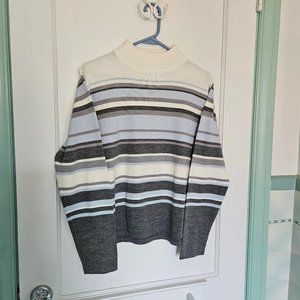 Croft & Barrow Blue, Gray, Cream Striped Sweater - Size Large